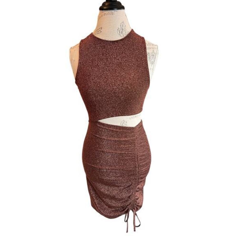 Divided by H&M metallic mini dress. Waist cut out, adjustable ruched bottom
